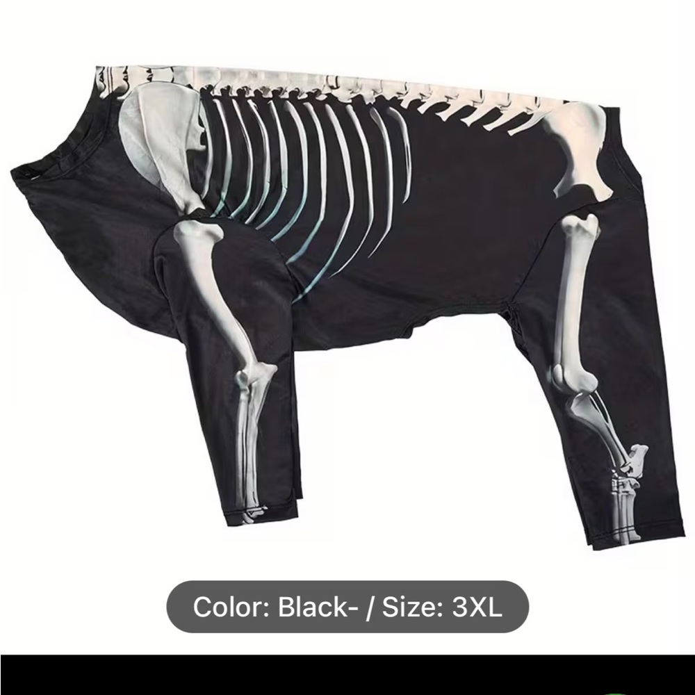 Skeleton Design Dog Costume - Black